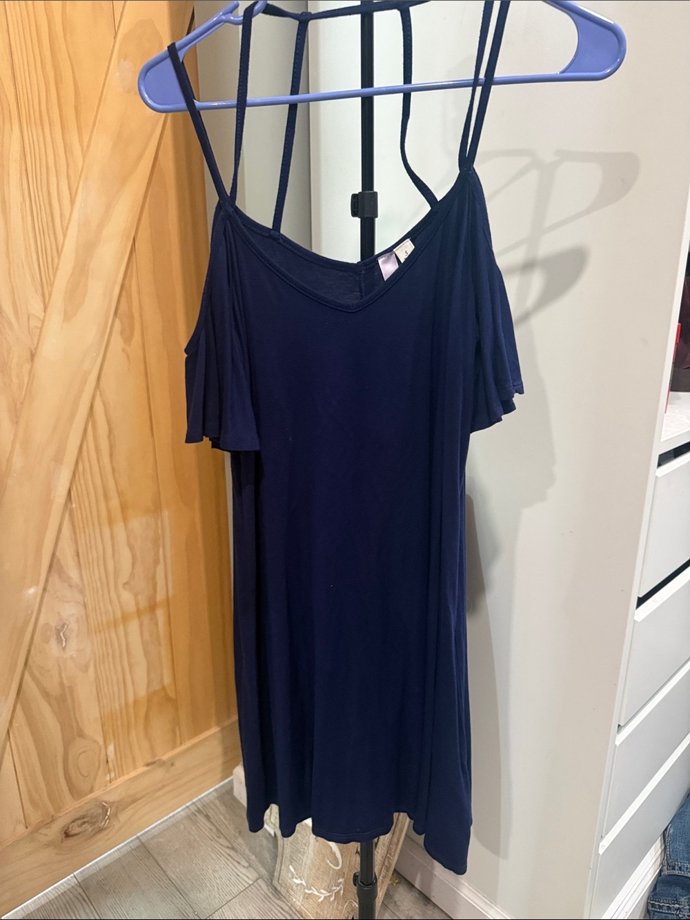 Women’s Navy Cold-Shoulder Spaghetti Strap Dress